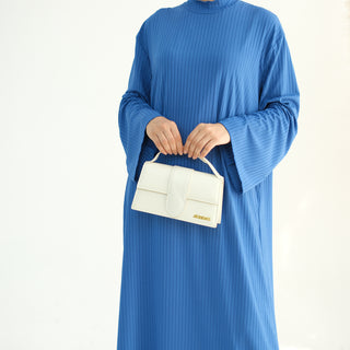 1905#High Neck Simple Daily Wear Plain Modest Abaya Women Muslim Dress Long Sleeve Slip Dress