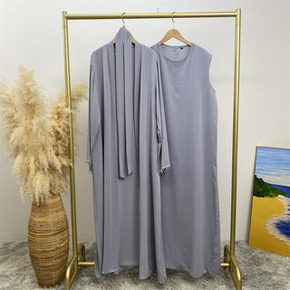 2006#Nida solid color two pieces set modest kaftan ramadan diamond dubai abayas