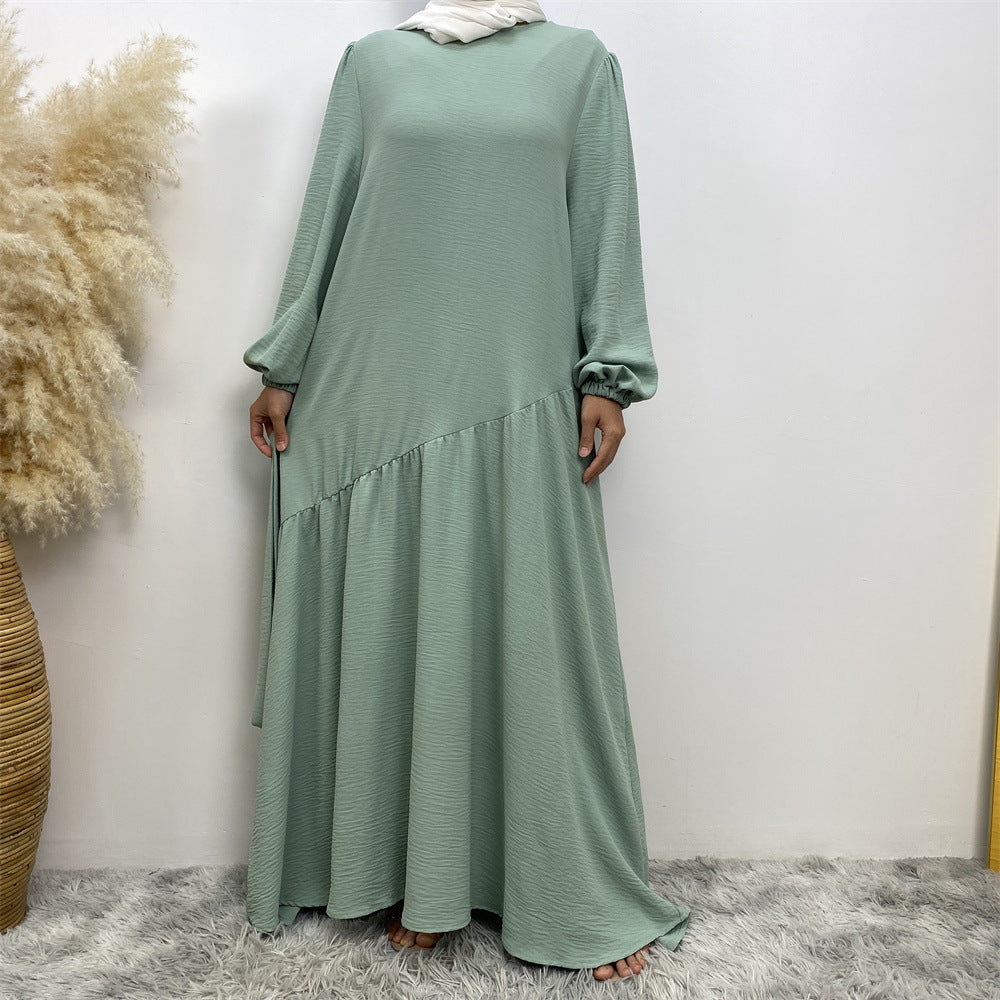 6738# New abaya crew neck wrinkle crepe fabric muslim women maxi dresses