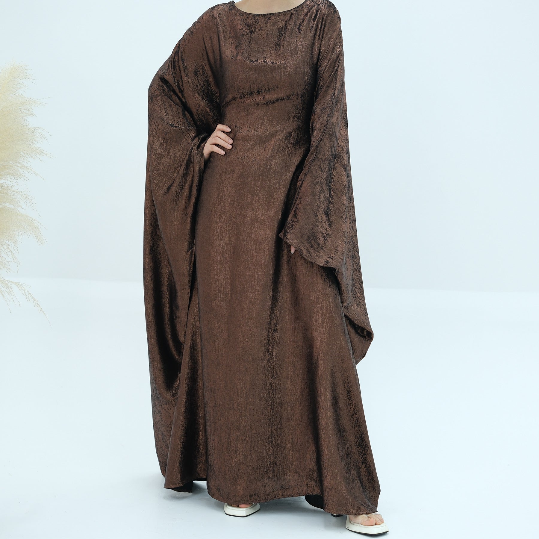 1778#2024 Women's Dresses Elegant Shiny Polyester Kaftan Abaya Batwing Muslim Dress