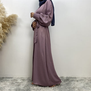 1975# New satin open abaya women dubai cardigan with side pockets