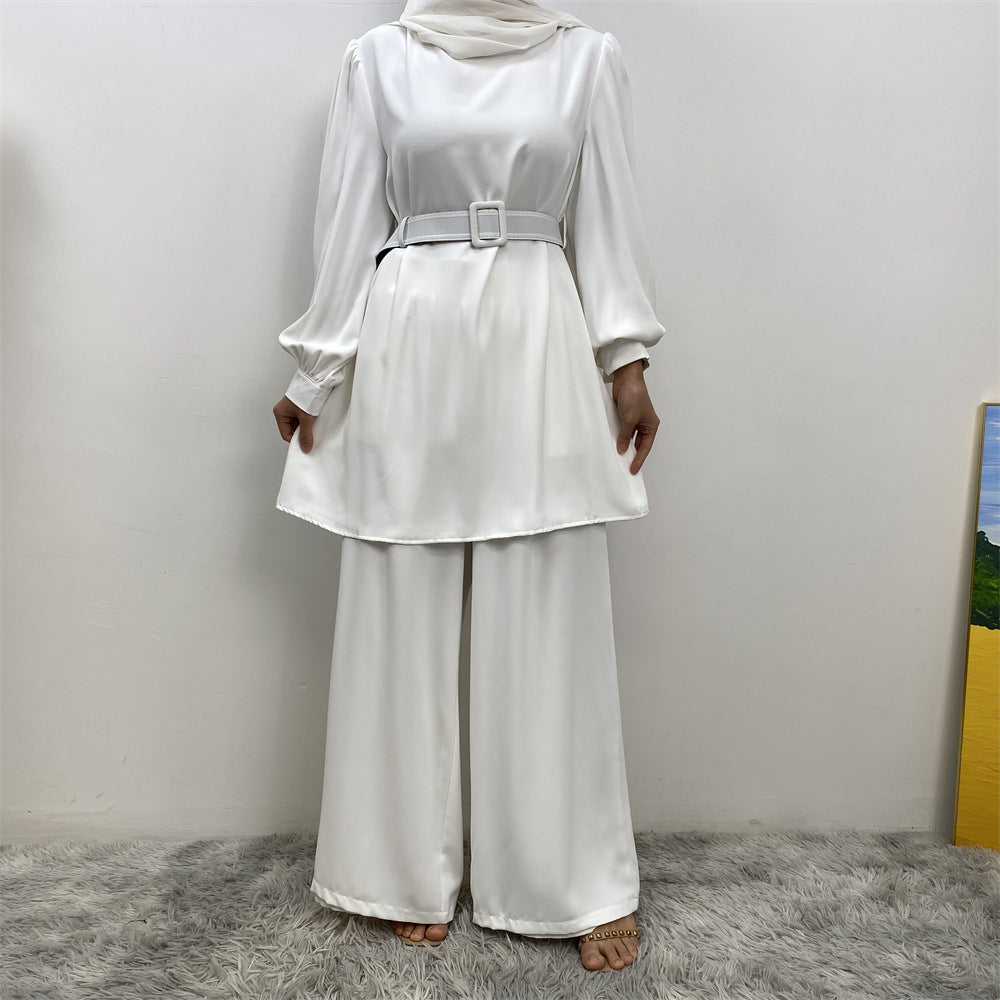 2335# Eid Latest Nida Abaya Set Long Top And Elastic Waist With Pockets Loose Pant Suit