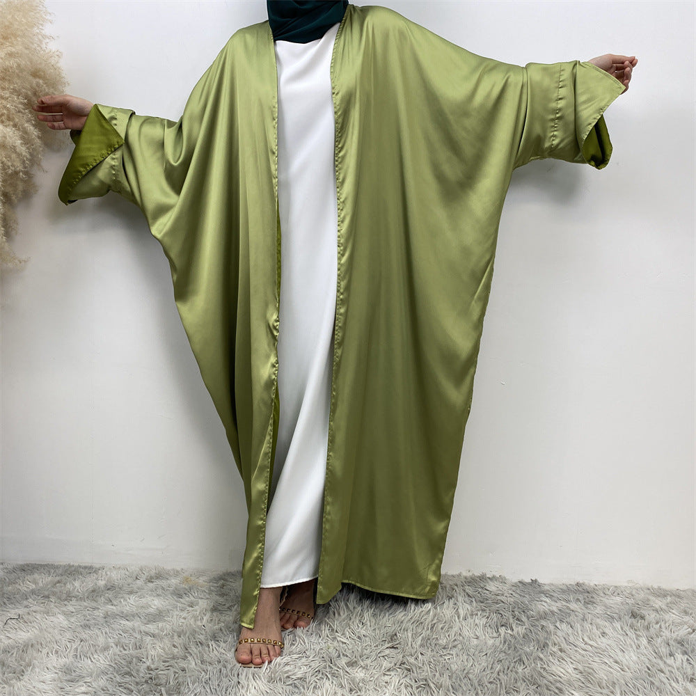 1428#ew Style Smooth Satin Material Particular Split Cuff Design Women Versatile Classy Open Abaya