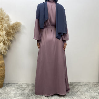 1975# New satin open abaya women dubai cardigan with side pockets