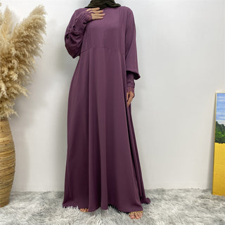 1693#Pleated Front Zipper Crew Neck Dress 9 Colors Muslim Dress