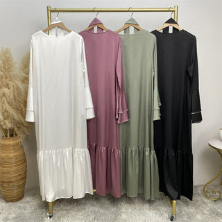 6789# New Front Zipper Two Layers With Sparkle Diamond Sleeves With Pockets Muslim Women Dress
