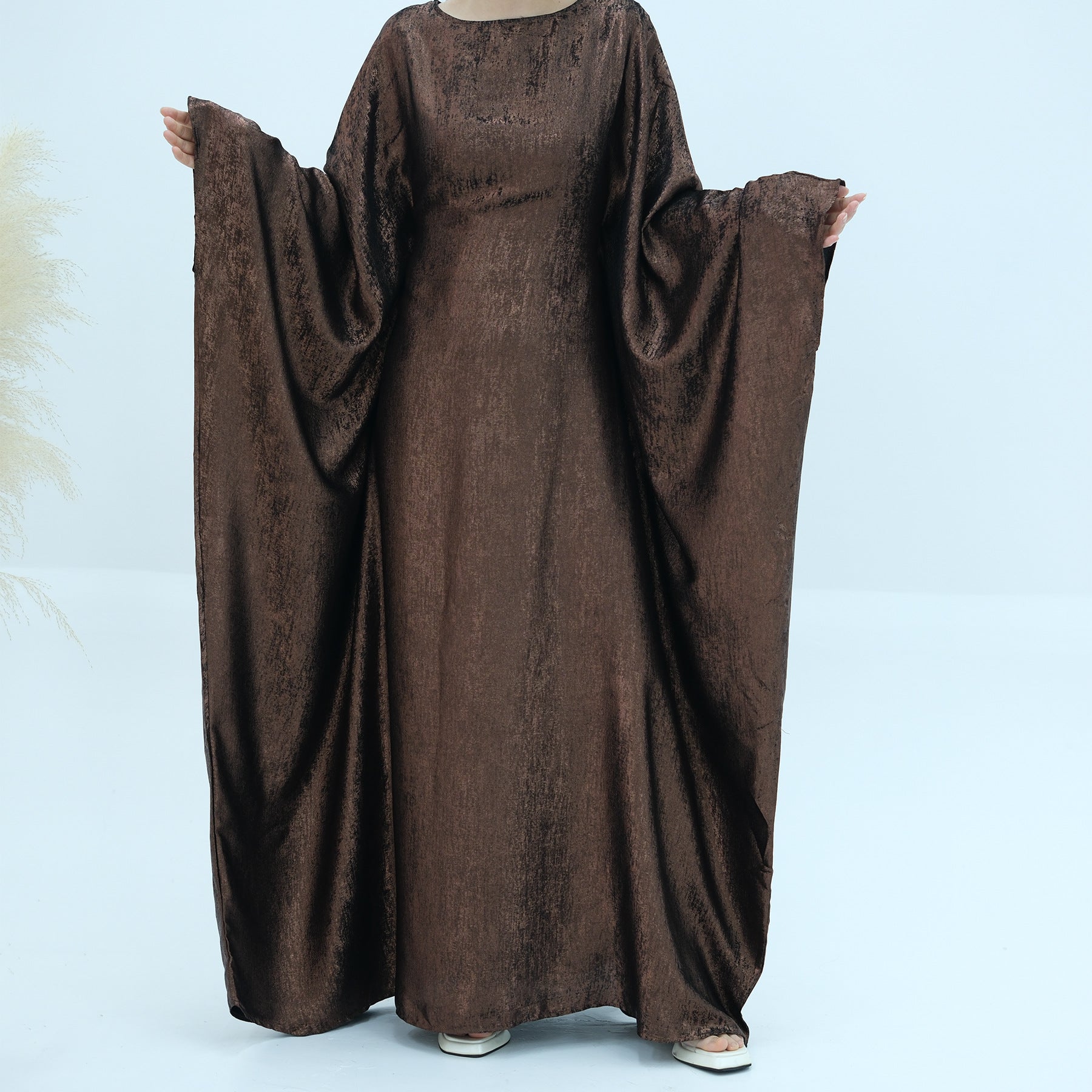 1778#2024 Women's Dresses Elegant Shiny Polyester Kaftan Abaya Batwing Muslim Dress