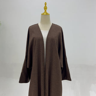 1849# EID Ramadan Modest Dubai Abaya Women Muslim Dress Slit Sleeves Linen Polyester Cardigan Abaya