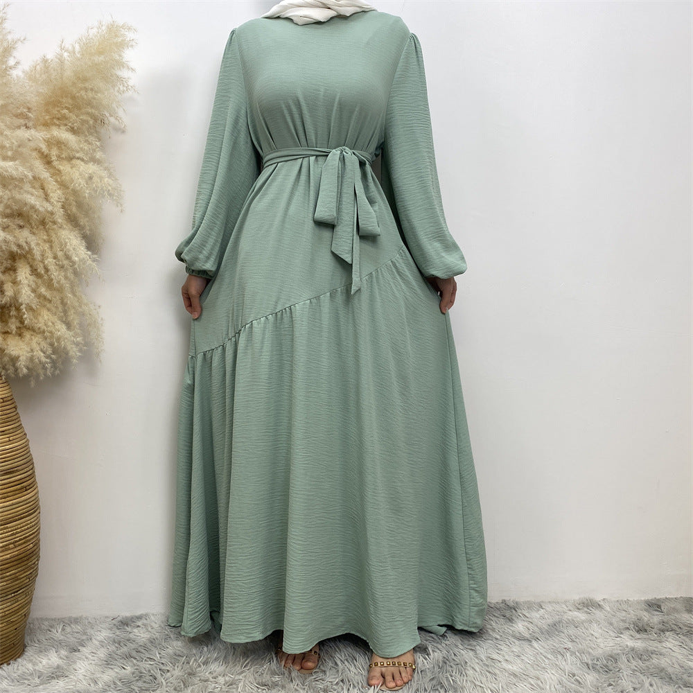 6738# New abaya crew neck wrinkle crepe fabric muslim women maxi dresses