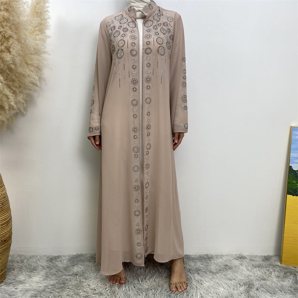 6740# Luxury chiffon africa diamond abaya long robe kaftan muslim women rhinestone open abaya