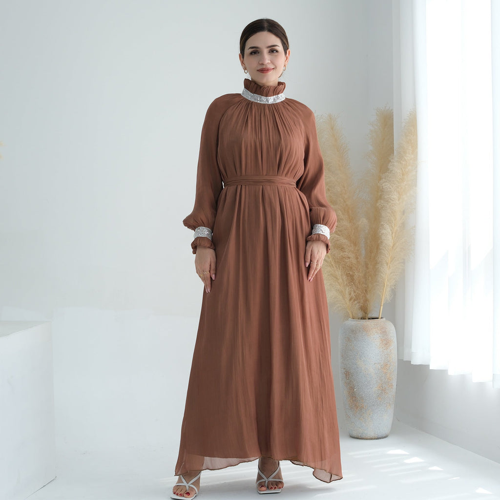 1690#2025 Modest Abaya Women's Dresses Shiny Party Wear Abaya Women Muslim Dress With Lining