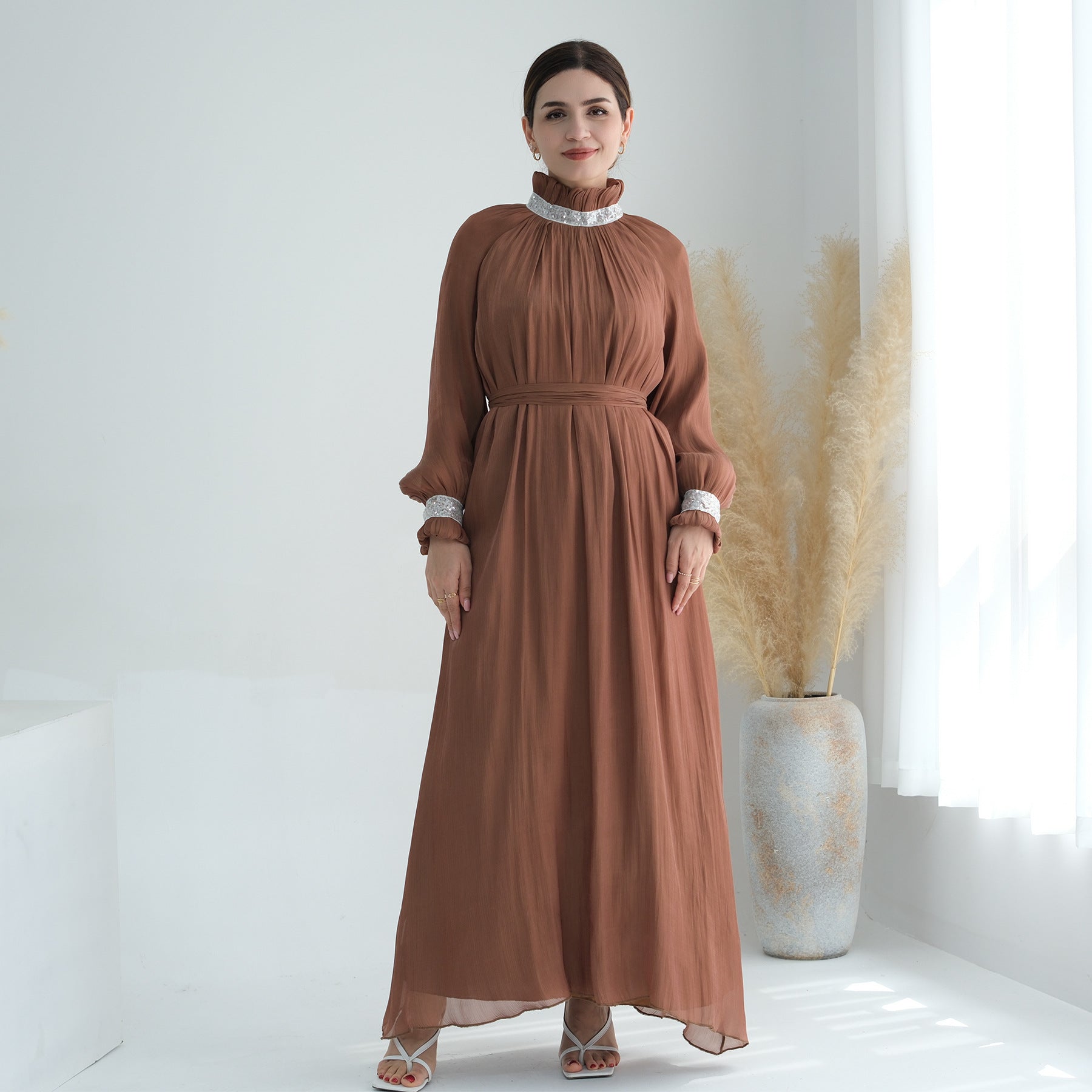 1690#2025 Modest Abaya Women's Dresses Shiny Party Wear Abaya Women Muslim Dress With Lining