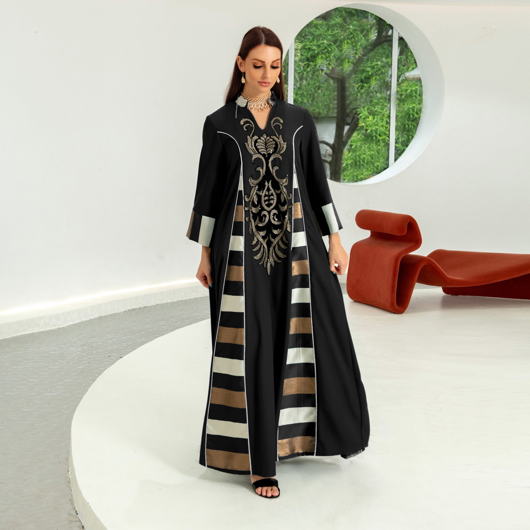 AB052# New burnt flower dress Muslim abaya women's clothing