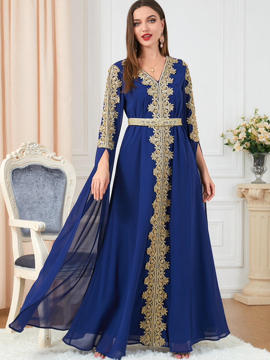 3229#Chiffon Dress Dubai Muslim Abaya Islamic Casual Long Sleeve Dress