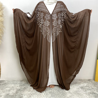 6742# Luxury Rhinestone Chiffon Abaya Hot Drilling Bead With Pearls Classy Cardigan