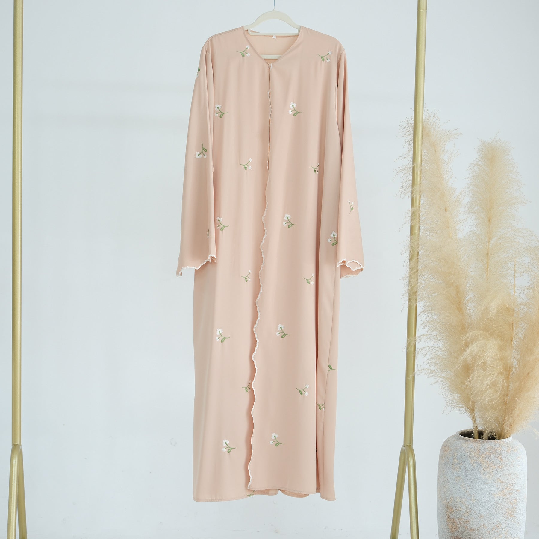 1881#Nida All Over Flower Embroidery Cardigan Modest Open Abaya Women Muslim Dress