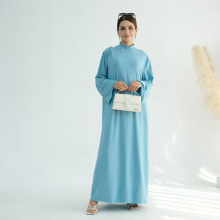 1905#High Neck Simple Daily Wear Plain Modest Abaya Women Muslim Dress Long Sleeve Slip Dress