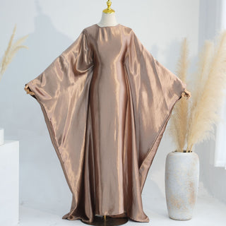 1774#Hot Selling Fashion Elegant Satin Dubai Kaftan Dresses with Tie Belt Butterfly Abaya