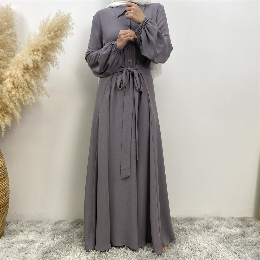 6771# Newest chiffon maxi dress muslim women abaya dresses with pockets 5 colors