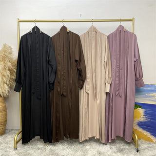 1975# New satin open abaya women dubai cardigan with side pockets