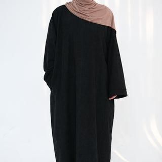 1926#Thin Corduroy Closed Abaya Islamic Clothing Modest Dresses Abaya Women Muslim Dress with Pockets