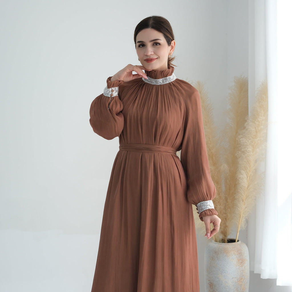 1690#2025 Modest Abaya Women's Dresses Shiny Party Wear Abaya Women Muslim Dress With Lining