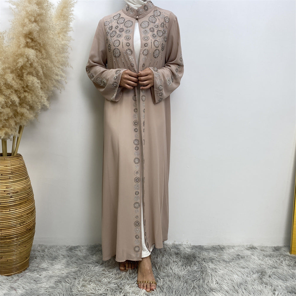 6740# Luxury chiffon africa diamond abaya long robe kaftan muslim women rhinestone open abaya