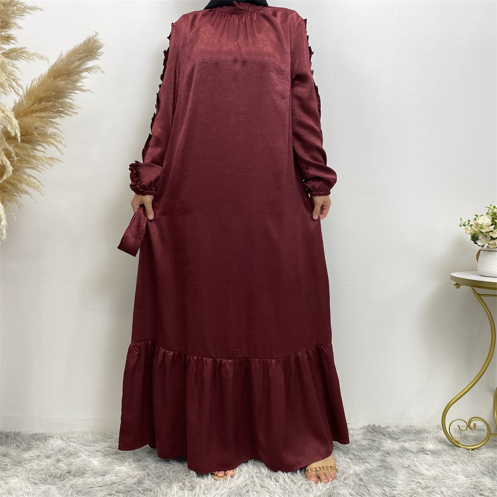 6582# Elegant satin dress long sleeve elasticated summer women dresses 9 colors