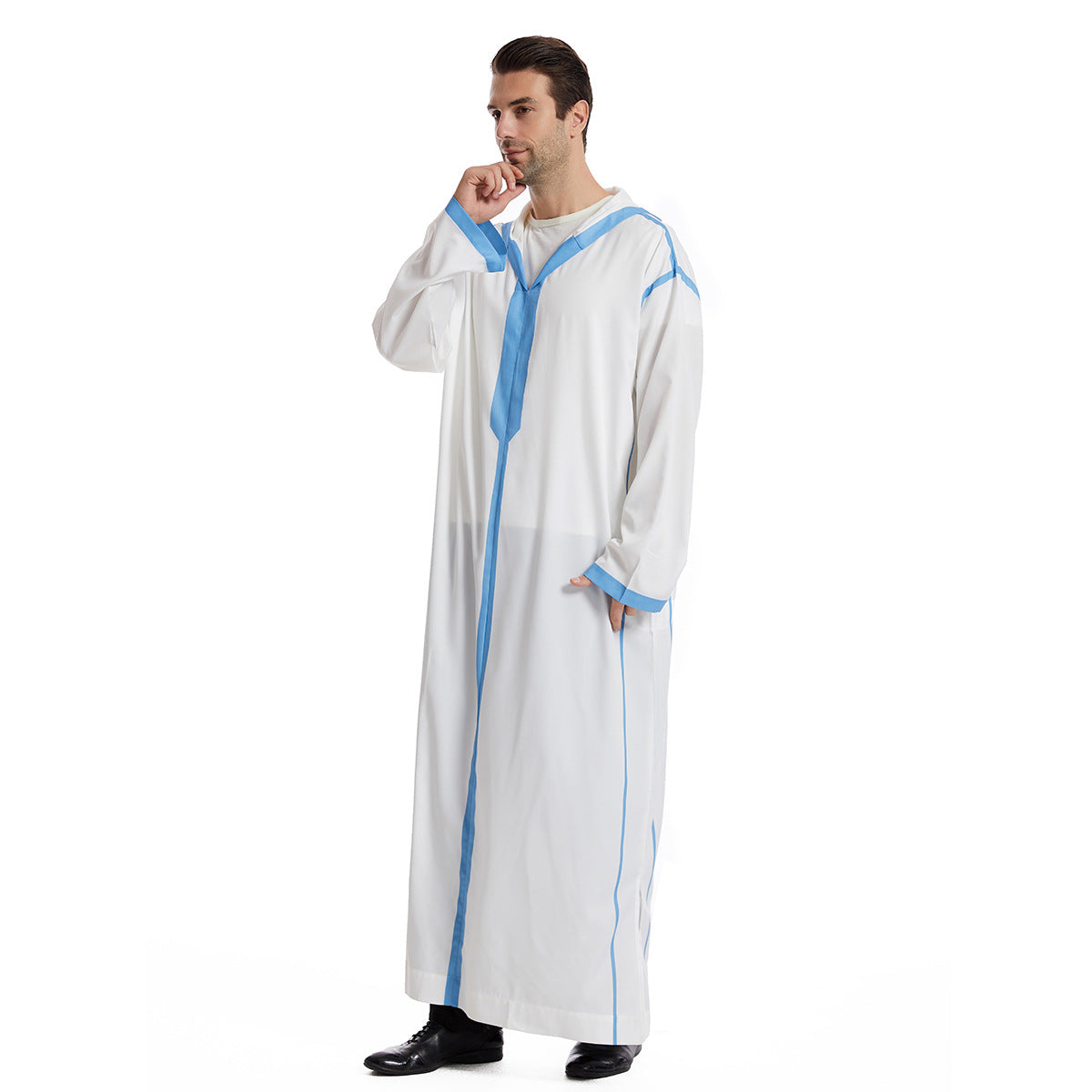 TH832#Abaya Muslim Clothing Long Sleeves Islamic High Quality Men's Robe with hat