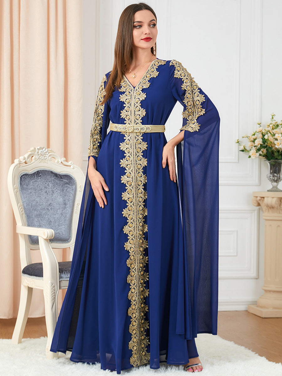 3229#Chiffon Dress Dubai Muslim Abaya Islamic Casual Long Sleeve Dress