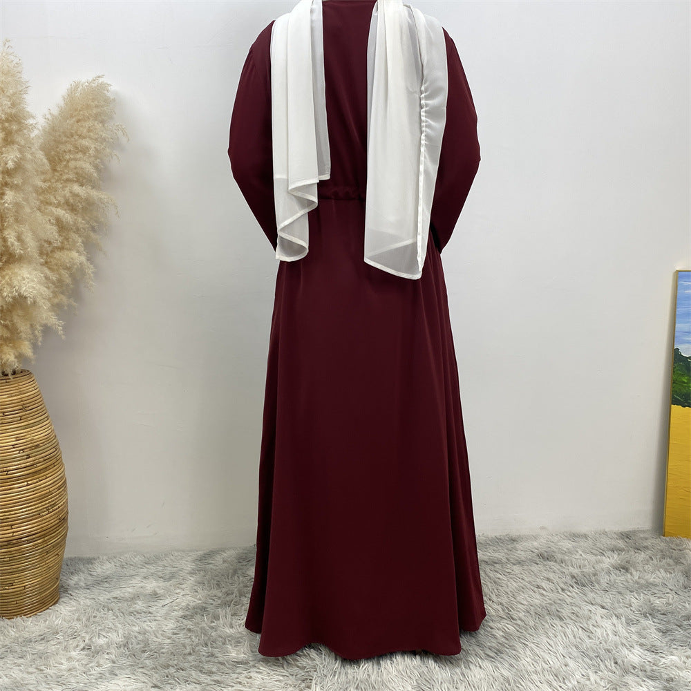 6758# Front zipper closed abaya dress loose cuff with rhinestone maxi dresses