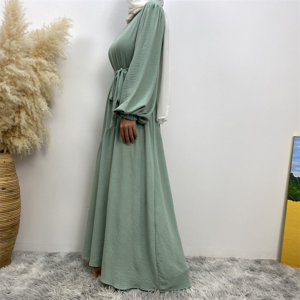 6738# New abaya crew neck wrinkle crepe fabric muslim women maxi dresses