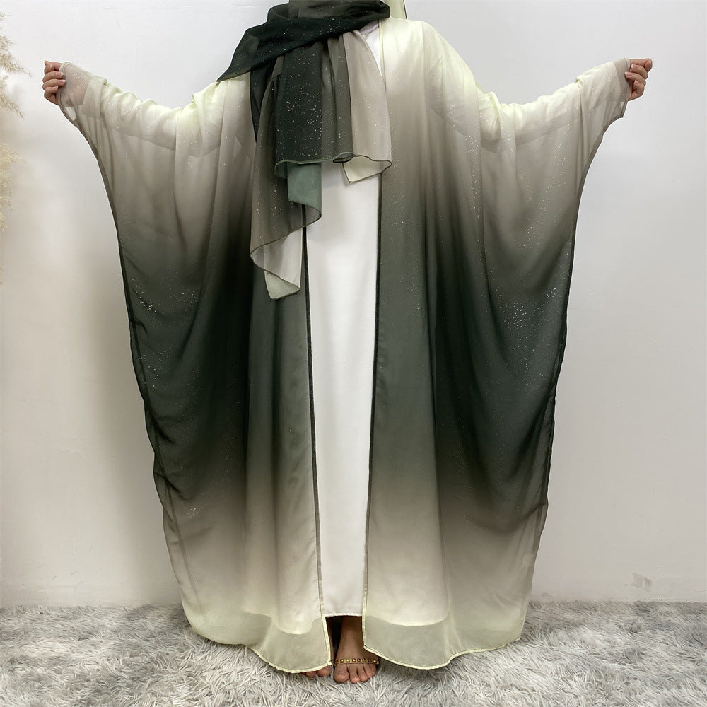 67501#2024 Kimono Abaya Dubai Gradient Color Islamic Clothing Women Muslim Dress with Hijab