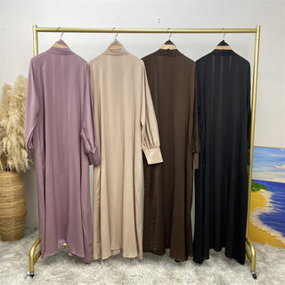 1975# New satin open abaya women dubai cardigan with side pockets