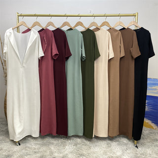 6722# New Crew Neck Wrinkle Crepe Half Sleeves ummer Women Abaya Dresses