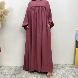 694#Big sleeves wrinkle crepe closed abaya maxi dresses with side pockets