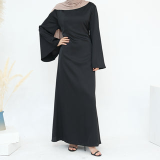 1860# Plain Silk Abaya Muslim Women Dress Islamic Clothing Modest Dresses with Adjustable Belt