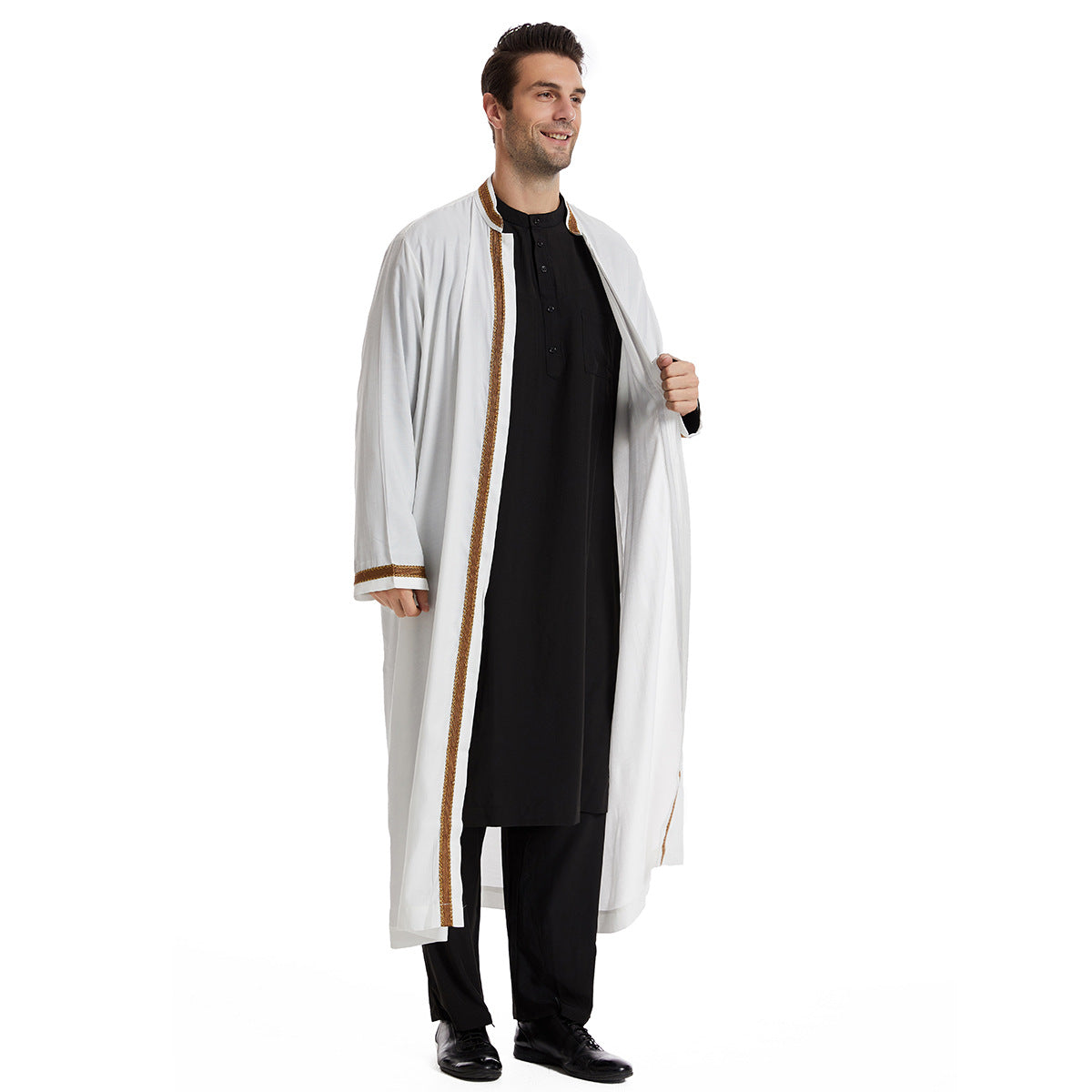 TH830#Abaya Muslim Clothing Long Sleeves Islamic High Quality Men's Robe