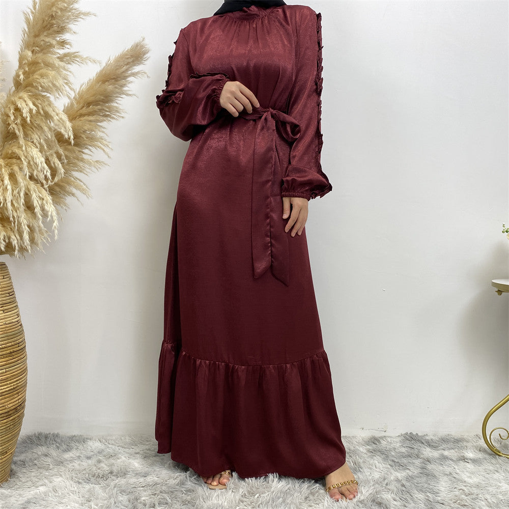 6582# Elegant satin dress long sleeve elasticated summer women dresses 9 colors
