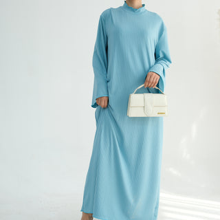 1905#High Neck Simple Daily Wear Plain Modest Abaya Women Muslim Dress Long Sleeve Slip Dress