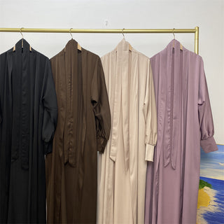 1975# New satin open abaya women dubai cardigan with side pockets