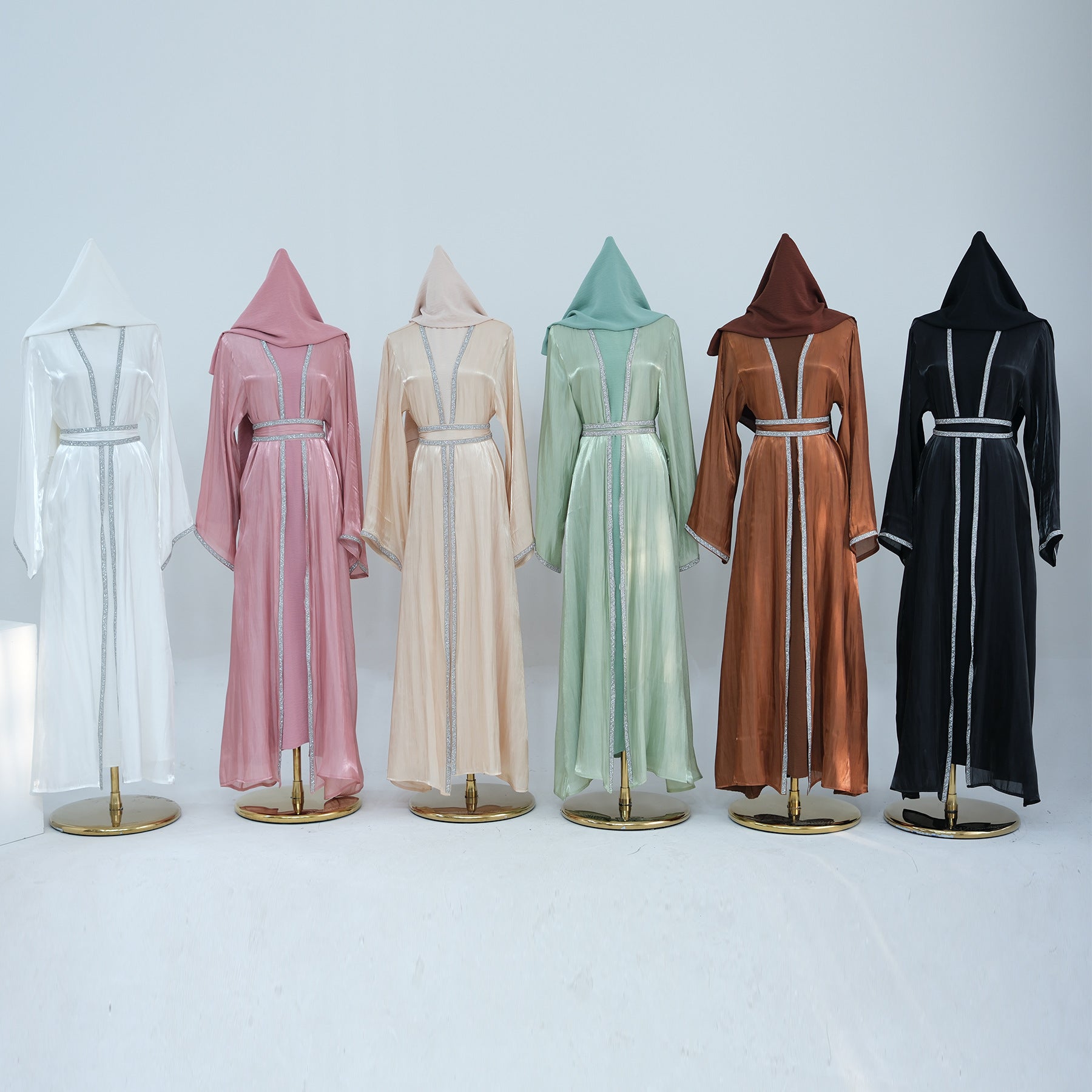 1699#2024 New Abaya Set Shinny Polyester Glitter Dubai Abaya Modest Kimono