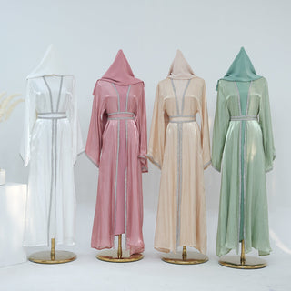 1699#2024 New Abaya Set Shinny Polyester Glitter Dubai Abaya Modest Kimono 的副本