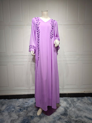 001#Chiffon Long Muslim Embroidery Round Neck Dress With Scarf