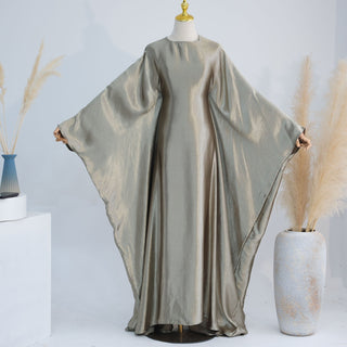 1774#Hot Selling Fashion Elegant Satin Dubai Kaftan Dresses with Tie Belt Butterfly Abaya