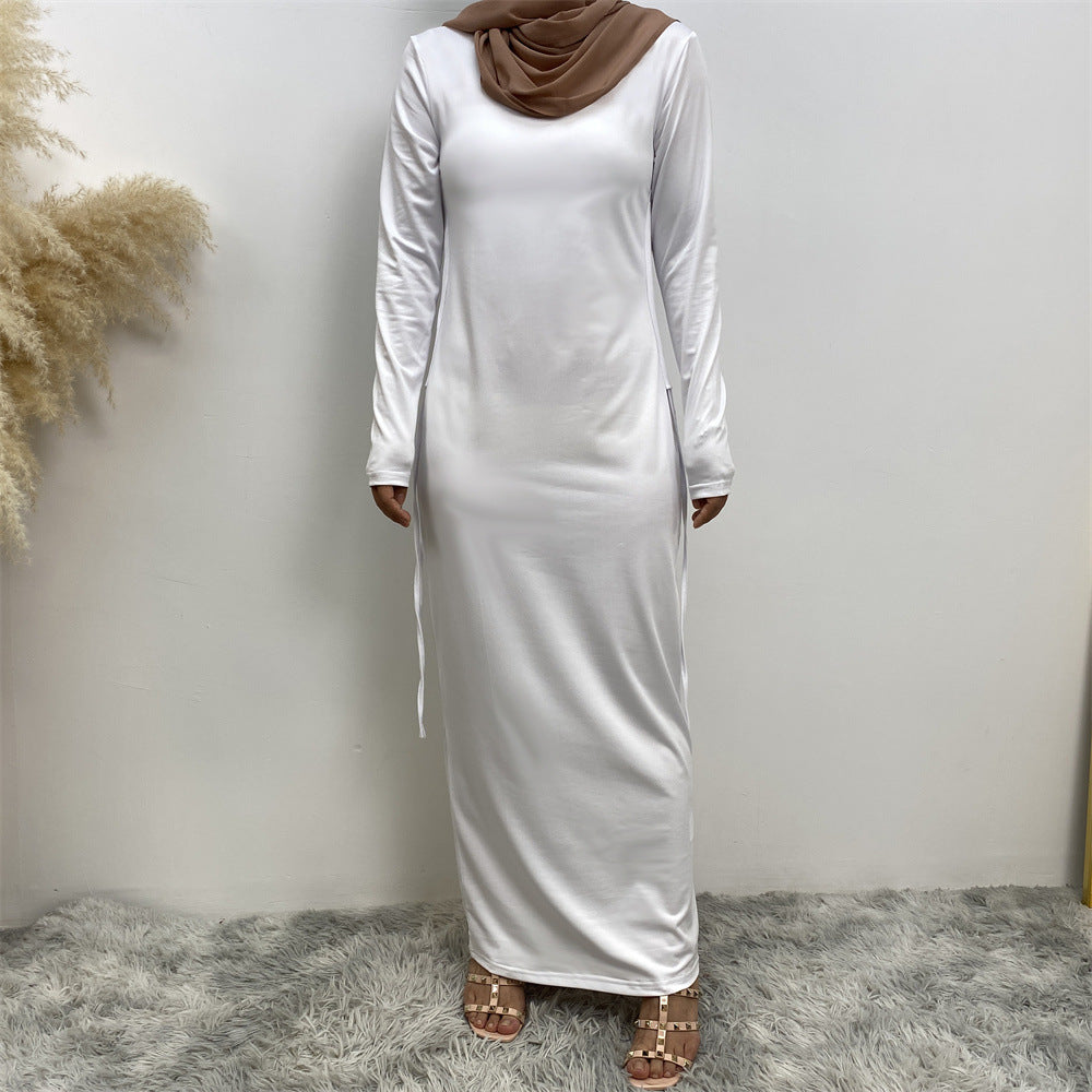 8521#Latest Dress Solid Color Little Bouncy Jersey Women Long Slim Sleeves Dress