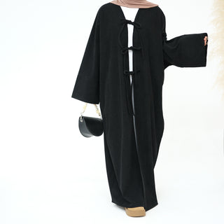 1927# Cutest Bow-Tie Front Open Corduroy Abaya Fall Winter Butterfly Cardigan Kimono Abaya