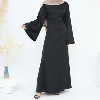 1860# Plain Silk Abaya Muslim Women Dress Islamic Clothing Modest Dresses with Adjustable Belt