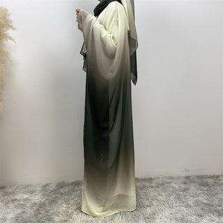 67501#2024 Kimono Abaya Dubai Gradient Color Islamic Clothing Women Muslim Dress with Hijab