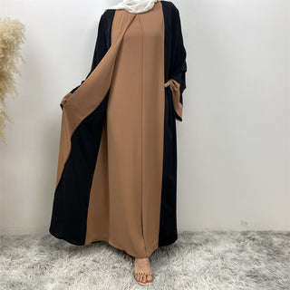 6780#Basic style flared sleeve closed  2 Pieces Dress abaya with pockets muslim women